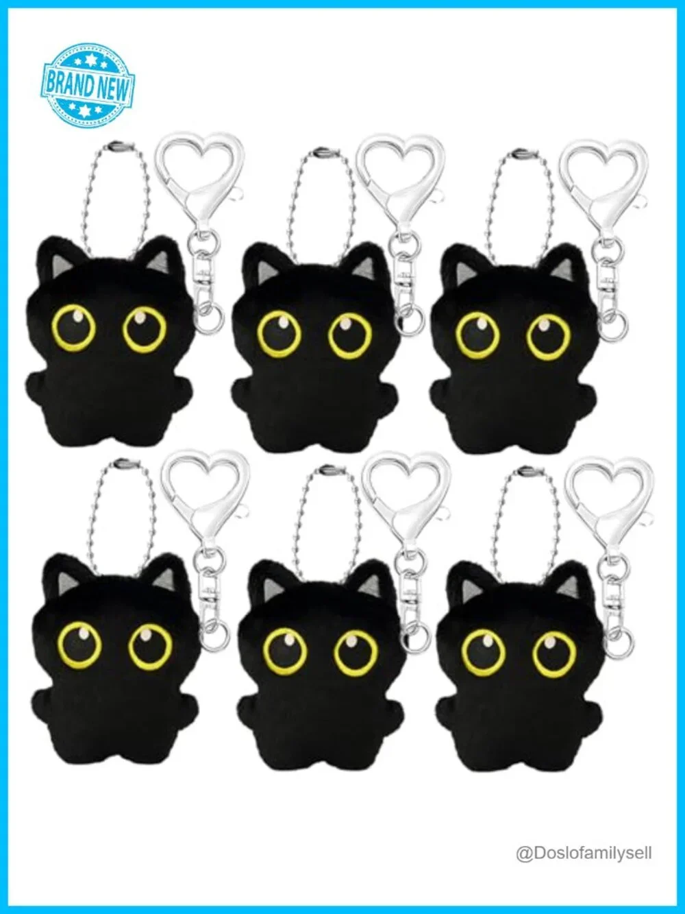 Set of 6 Cartoon Cat Keychains with Heart Lobster Clasps